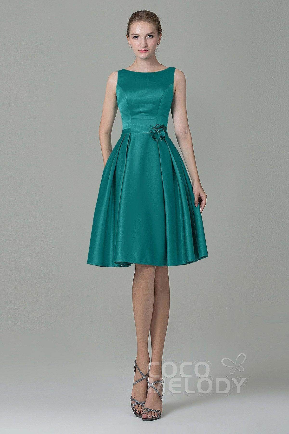 A-Line Knee Length Satin Bridesmaid Dress COZK1500B - COCOMELODY
